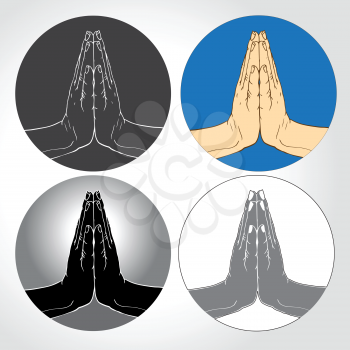 Vector Thai greeting Sawasdee.Two Hands Pressed Together in Prayer Position. Action for Prayer, Gratitude, Greeting and Thankful ,  thank you gesture, 4 variants Isolated on White Background