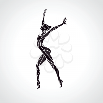 Creative silhouette of gymnastic girl. Art gymnastics, black and white vector illustration