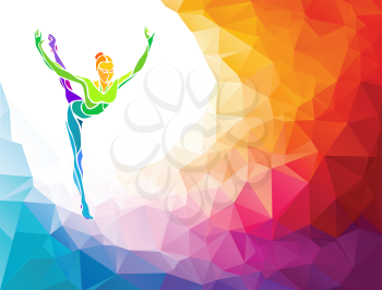 Creative silhouette of gymnastic girl. Art gymnastics, colorful vector illustration with background or banner template in trendy abstract colorful polygon style and rainbow back