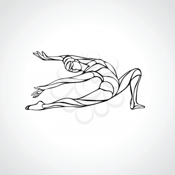 Creative silhouette of gymnastic or ballet girl. Art rhythmic gymnastics, black and white outline vector illustration