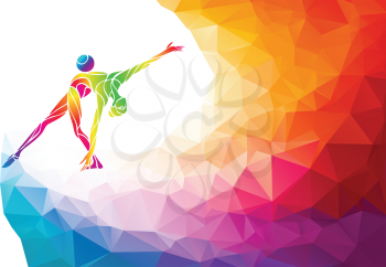 Creative silhouette of gymnastic girl. Art gymnastics with ball, colorful vector illustration with background or banner template in trendy abstract colorful polygon style and rainbow back