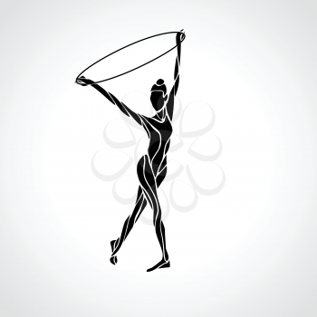 Rhythmic Art Gymnastics with Hoop black Silhouette on white background. Vector illustration. eps 8