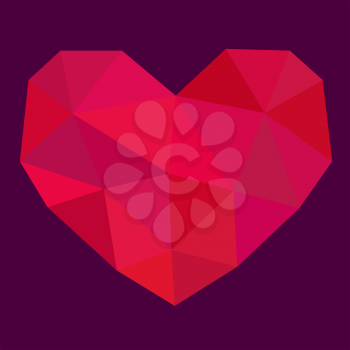 Polygonal vector heart on purple background. Ruby gem. Vector illustration
