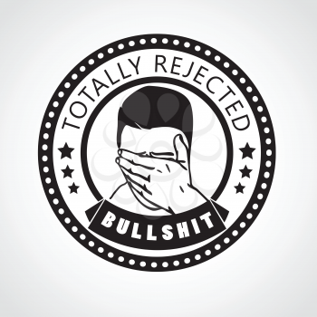 Vector Rejected stamp, label Totally rejected, bullshit with face palmed man or Ashamed man covering his eyes with hand
