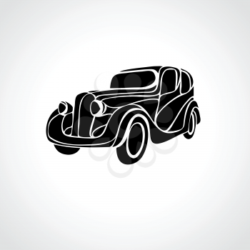 Classic car silhouette isolated on black background, Vintage car vector