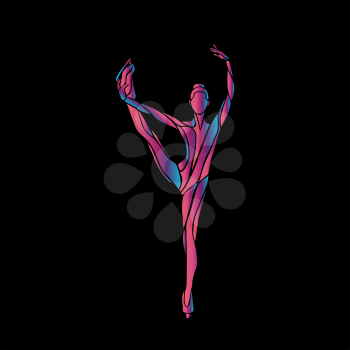 Winter sport. Ladies figure skating silhouette on black background.  Ice show. Vector illustration