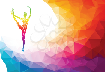 Creative silhouette of ice skating girl. Ice show, colorful vector illustration with background or banner template in trendy abstract colorful polygon style and rainbow back