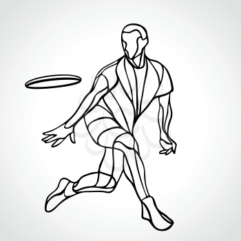 Sportsman throwing ultimate frisbee. Lineart clipart, vector illustration