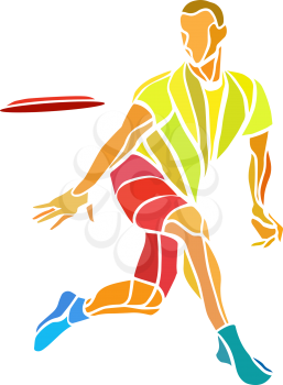 Sportsman throwing ultimate frisbee. Lineart clipart, color vector illustration