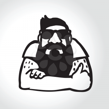 Vector illustration: Bearded man in sunglasses giving a thumb up as a sign of approval, like sign