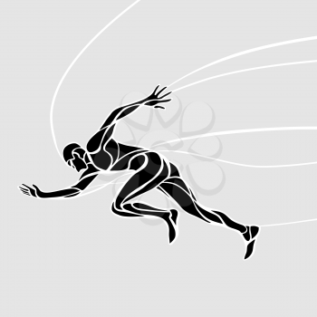 Running silhouette. Creative black and white waves runner Vector illustration, eps 8