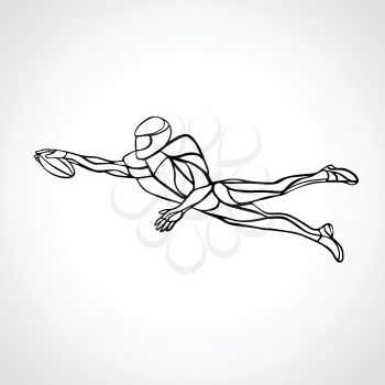 Silhouette of abstract american football player, OUTLINE vector illustration