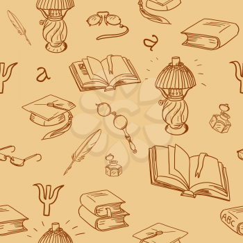 Books library seamless pattern. Reading background -- hand drawn doodle pattern. Seamless pattern can be used for wallpaper, pattern fills, web page background, surface textures.