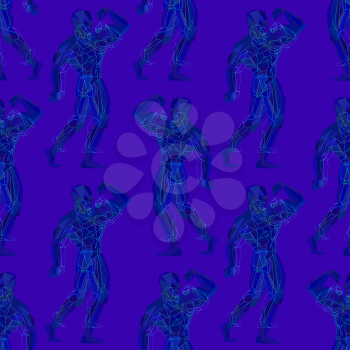 Spotrs seamless pattern with silhouettes of Polygonal bodybuilders showing biceps. Vector background