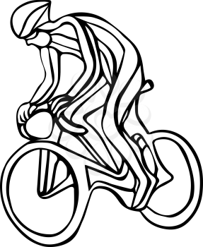 Abstract creative silhouette of bicyclist. Black cyclist wave style logo. Vector illustration of bike
