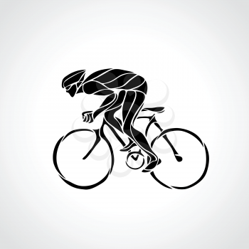 Abstract creative silhouette of bicyclist. Black cyclist wave style logo. Vector illustration of bike