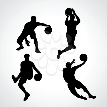 Basketball players collection vector. 4 silhouettes of basketball players set