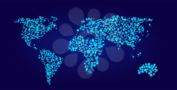 World map vector illustration in dots style on blue background