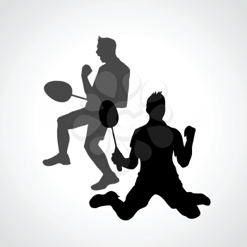 Silhouettes of men's double Team Badminton Players. Vector illustration