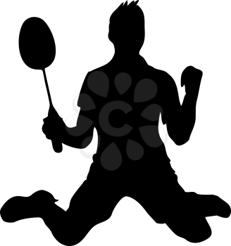 Badminton player winning the match. Silhouette of professional athlete. Vector illustration