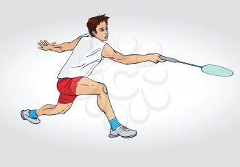 Professional badminton player. Colorful hand drawn character. Vector illustration