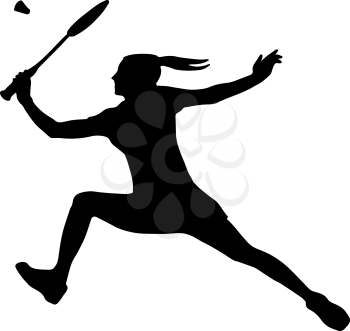Silhouette of professional female badminton player. Vector illustration