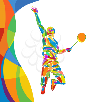 Abstract colorful pattern with Badminton Player. Summer colors - Green, orange, yellow, blue. Sport background for design advertising. Eps8 stock vector