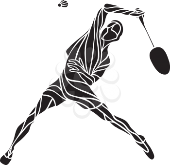 Creative silhouette of professional Badminton player doing smash shot. Vector illustration.