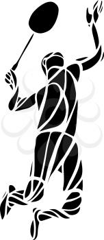 Creative silhouette of professional Badminton player doing smash shot. Vector illustration