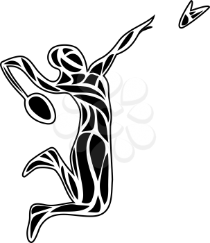 Creative silhouette of professional female Badminton player doing smash shot. Vector illustration.