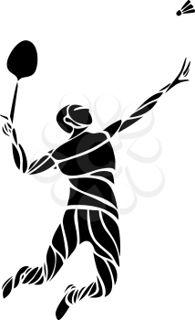 Creative silhouette of professional Badminton player doing smash shot. Vector illustration