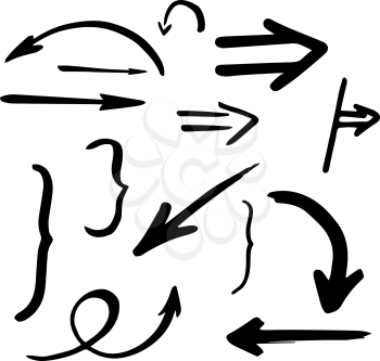 Hand drawn vector arrows set. Hand drawn black arrows