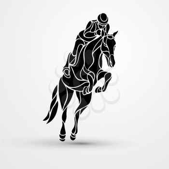 Horse race. Equestrian sport. Silhouette of racing horse with jockey on isolated background. Horse and rider. Racing horse and jockey silhouette. Derby. Eps 10