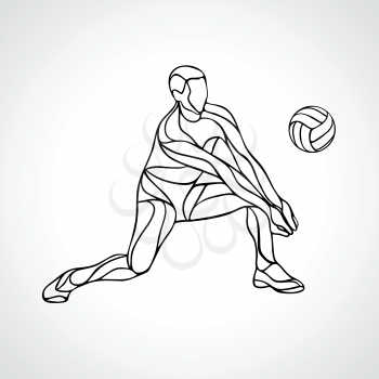 Volleyball player receiving feed. Outline silhouette of a abstract volleyball player returning a ball with a dig. Vector clipart illustration. Eps 8