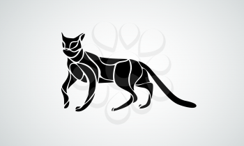 Abstract wave style black cat silhouette on white
