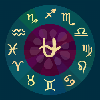 Zodiac circle. Set of icons. Astrology sign. Astronomy symbol. New thirteenth zodiac sign Ophiuchus. Zodiac sign. Zodiac symbol. Vector illustration
