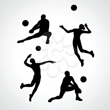 Vector volleyball players, people silhouettes, summer game activity. Eps 8