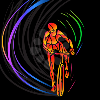 Professional cyclist involved in a bike race. Vector artwork in the style of paint strokes. Vector illustration