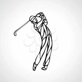 Golf Sport Silhouette of Golfer finished hitting Tee-shot. Outline vector eps 8
