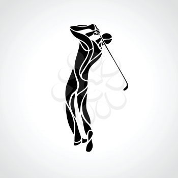 Golf Sport Silhouette of Golfer finished hitting Tee-shot