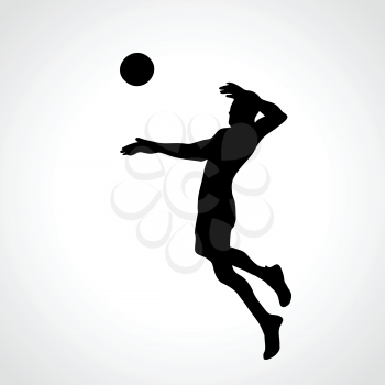Volleyball player attacking the ball - black vector silhouette. Modern simple volleyball logo. Eps 8