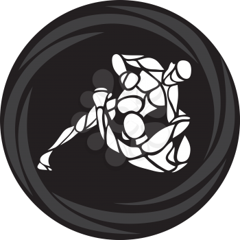 Fighters of martial mixed arts. Sport club emblem. Vector illustration of mixfight combat