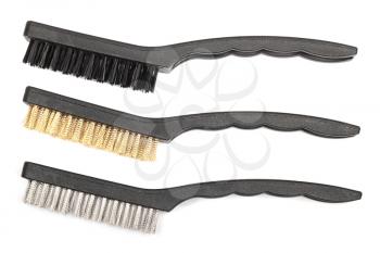 Different wire brushes isolated on white background