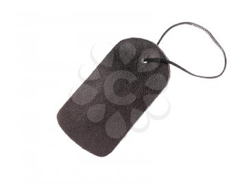 Black leather string tag isolated on white background