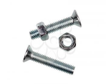 Screws and screw nuts isolated on white background