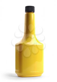 Yellow plastic bottle for lubricants  isolated on white background