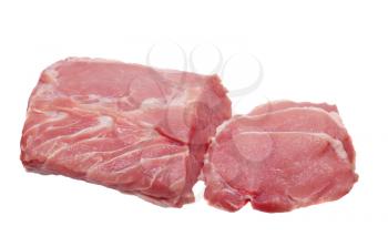 Pork chop and slices isolated on a white background