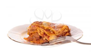 Lasagna in plate isolated on white background