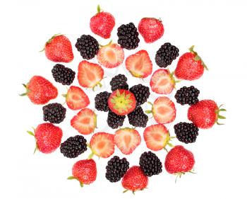 Blackberry and strawberry decoration isolated on white background