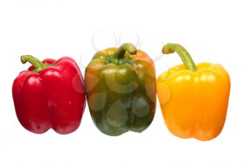 Wet bell peppers  isolated on white background
